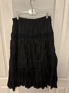 90’s Vintage 100% Silk Tiered Crinkle Skirt W Floral Embroidery Whimsigoth Med